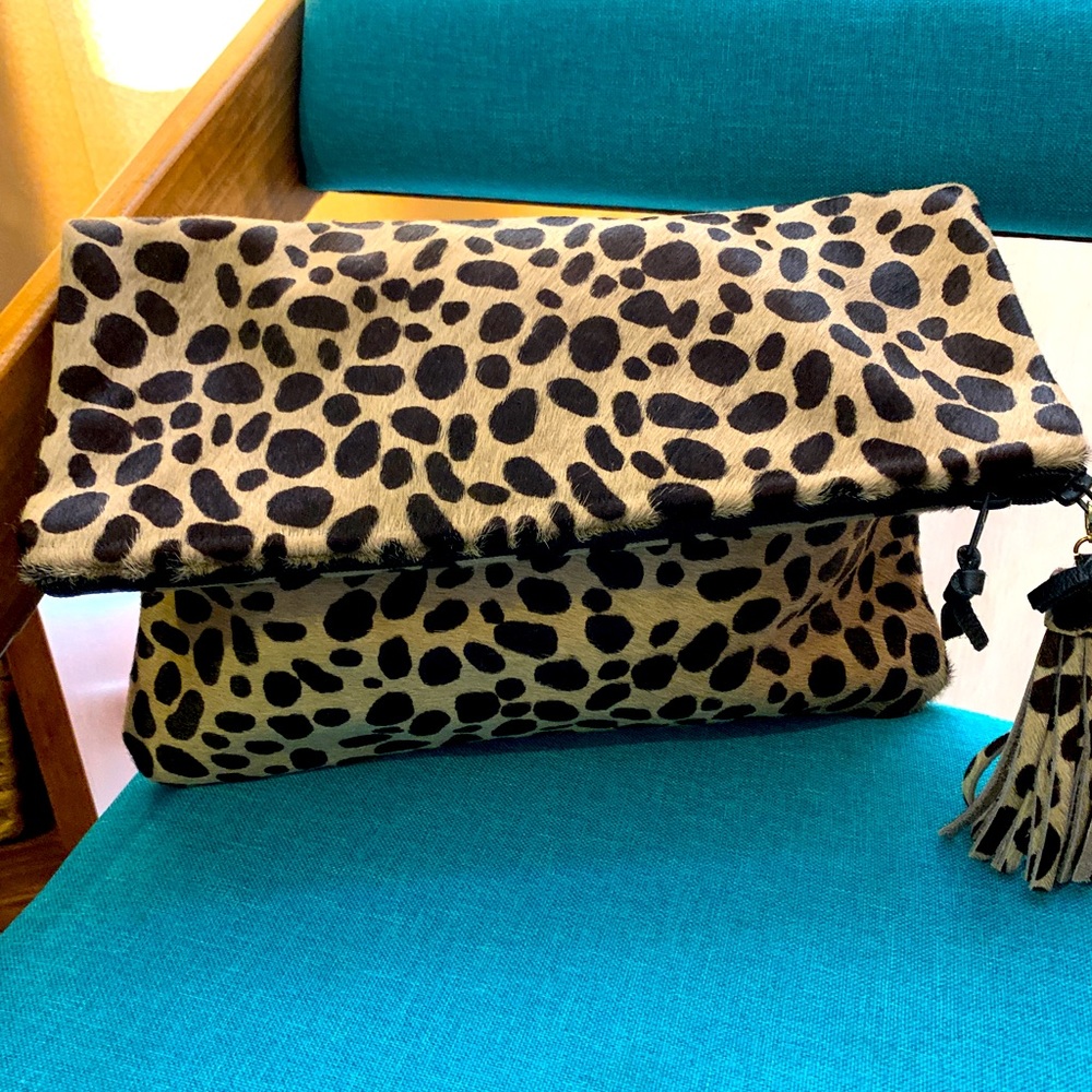 The loveCortnie foldover leopard clutch